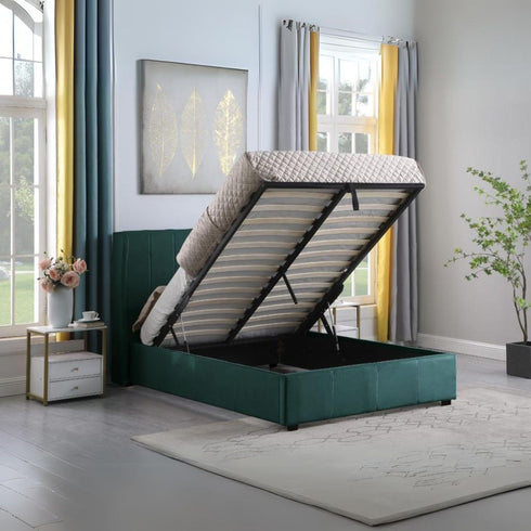 Amelia Plus 5FT Storage Bed - Green Velvet Fabric
